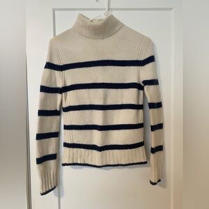 J Crew Striped Cream and Navy Mock Neck Sweater